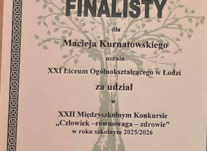 Uczniowie 4b finalistami konkursu „Człowiek - równowaga - zdrowie”